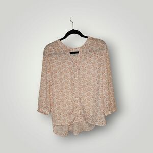 Jachs Girlfriend Blouse Sz S Notch V-Neck hidden button 3/4 sleeve